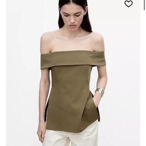 Mango Off-Shoulder Olive Blouse